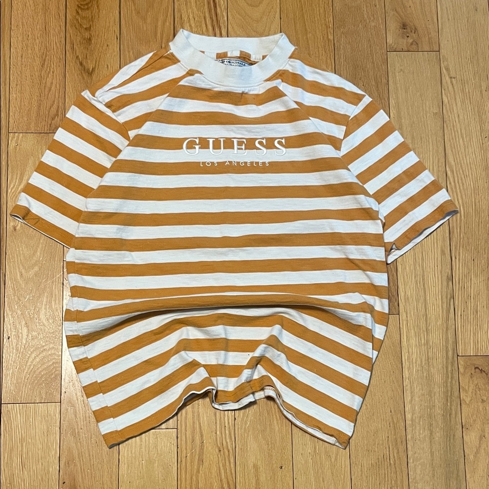 Guess Orange and White Striped Tee
